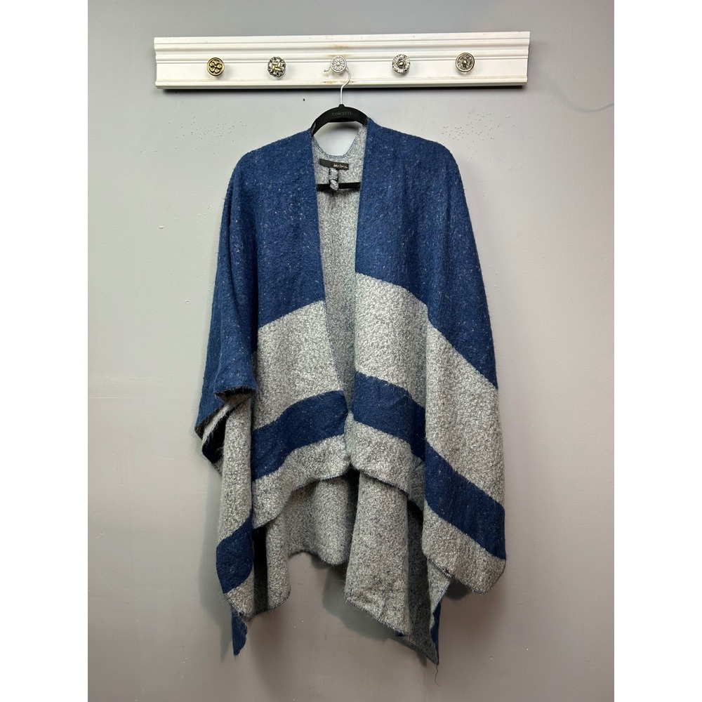 Modena Blue Grey Striped Knit Poncho Cape Womens One Size Colorblock Sweater
